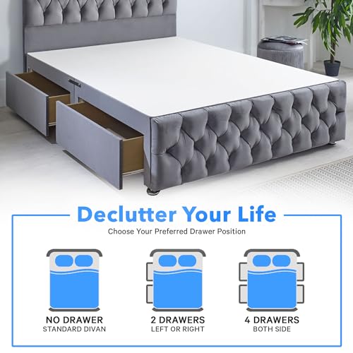 ComfoRest - Elegant 5FT King Size Divan Base NO DRAWER | Durable Frame with Sturdy Support | Functional Design for Modern Bedrooms | Timeless Option for Stylish Spaces (Grey Plush)