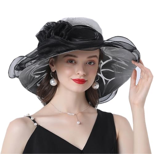 Sombrero de mujer elegante de organza con ala ancha miniatura 1