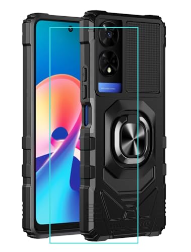 Sohapea for TCL 50 XE 5G Case with Screen Protector TCL 50 XE Phone Case Magnetic Ring Stand Military Grade Rugged Frosted PC Back Soft Silicon Dual Layer Shockproof Cover for TCL 50XE Black