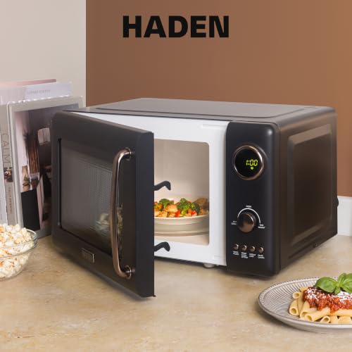 Image of Haden 0.7 Cubic Foot Compact Countertop Microwave, 700 Watts, Black /Pewter