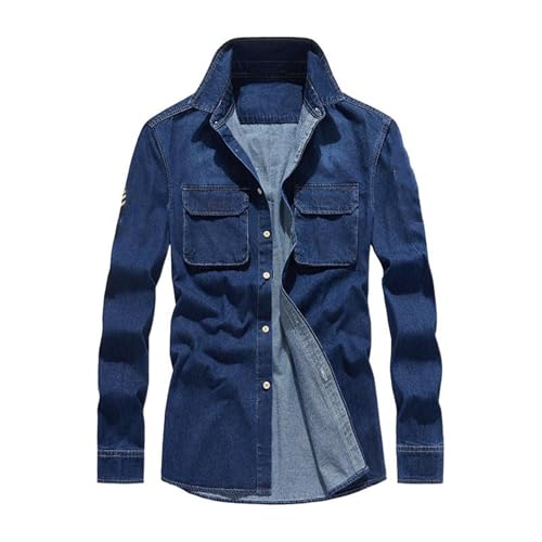 Chemise workwear manches longues rétro en denim de coton pour homme tendance