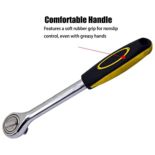 Utoolmart Ratchet Wrench, 1/4-Inch Quick-Release Offset Drive, Hand Socket Spanner Repair Tools, With Comfort Grip Rubber Handle, For Garage Workshop Mechanics, 1 Pcs #TOP5