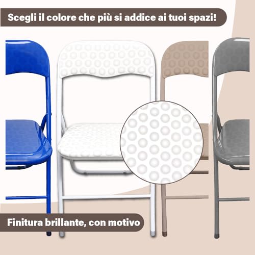 Ma Maison Set 6 Sedie Pieghevoli Imbottite - Seduta Comoda, Portatile, Struttura In Metallo, Slim, Salvaspazio, Resistenti, Per Casa, Campeggio, Ufficio - Da Interno, Esterno (Bianco, Golf) - 4