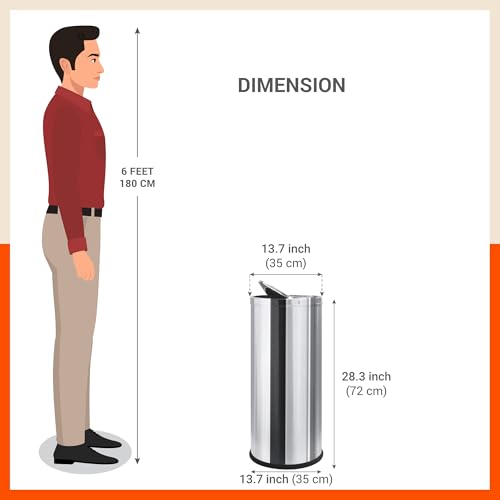 Image of Bathla Stainless Steel Swing Dustbin with Lid for Home, Office & Kitchen - 14 Litres | Swing Lid Trash Can | Durable & Rust-Resistant Garbage Bin