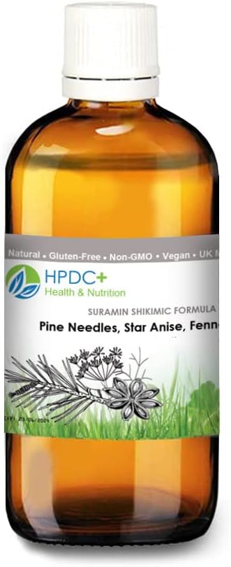 HPDC+ Health & Nutrition - Sin alcohol - Fórmula de ácido SHIKIMIC SURAMIN – Agujas de pino, anís estrellado, hinojo – Extracto de tintura – 1 fl oz
