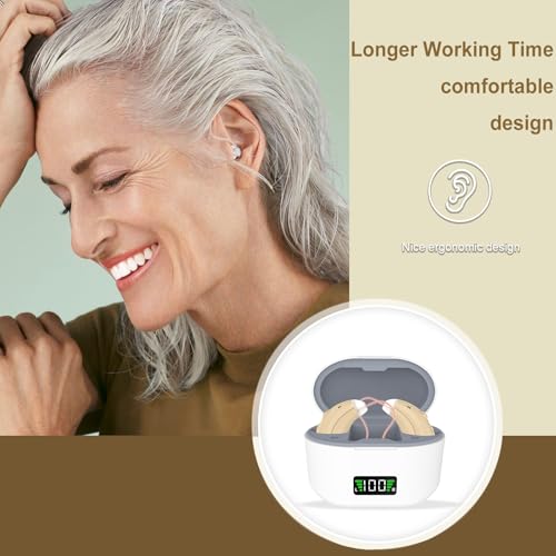 Rechargeable Hearing Aids for Seniors / OTC Hearing Aids for People with Hearing Loss – Featuring Sound Quality Restoration, Intelligent Noise Reduction, 80h Standby, One-Button Operation, Comfortable Wearing
