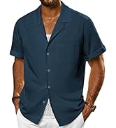 PJ PAUL JONES Mens Short Sleeve Button Down Shirts Untuckit Cuban Casual Shirt with Pocket for Su...