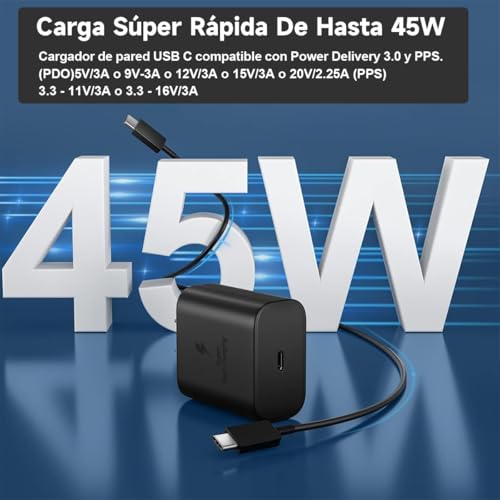 Image of Samsung Super Fast Charging 45W USB C Wall Charger with Type C Charger Cable for Samsung Galaxy S25 /S24 /S24+ /S23 /S22 /S21 /S20 /Ultra /Plus /FE,Note 20 /10,Z Fold 7 /6 Z Flip 7 /6,Galaxy Tab,A54,A14, Black