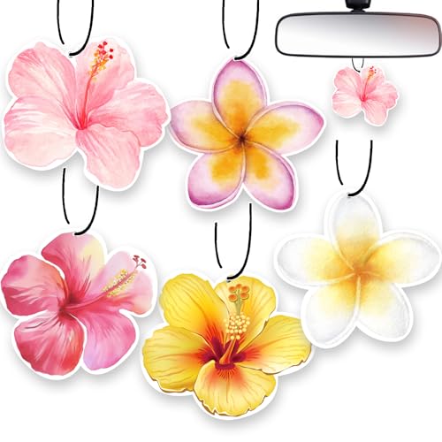 Image of 5Pcs Hibiscus Flower Car Air Freshener Long Lasting Cute Pink Beachy Car Accessories Car Interior Rear View Mirror Hanging Ornament Scents Decor for Women Teen Girls