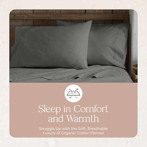 Image of Organic Flannel Pillowcases Set of 2 - Ultra Comfortable 100% GOTS Organic Cotton Pillow Cases Queen Size Set of 2 with Premium Smooth Brushed Finish and Envelope Closure (Gray, Queen)