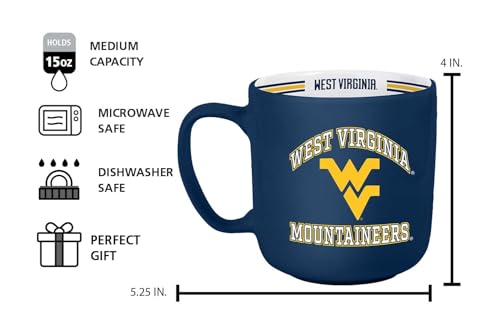 Image of Logo Brands NCAA West Virginia Mountaineers 15 oz Stripe Coffee Mug - Vintage Team Logo, Inside Print & Stripes, Microwave & Dishwasher Safe- Great Gift For Fans & Alumni