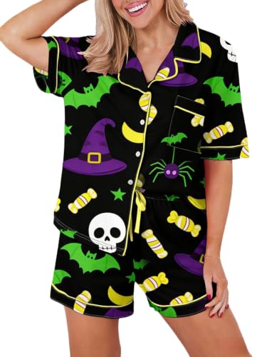 Image of KevaMolly Women Floral Notch Collar 2 Piece Holiday PJ Set | Print Short Sleeve Top, Drawstring Soft Vacation Sleep Shorts