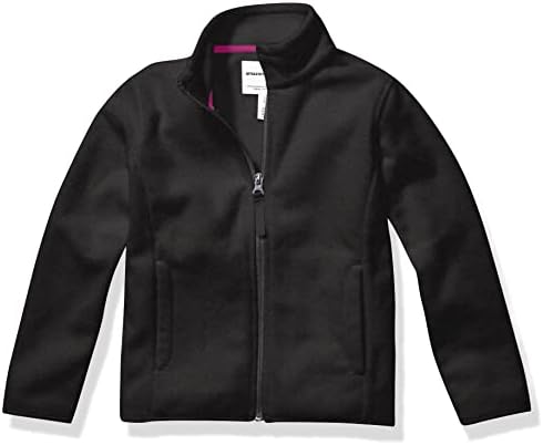 Amazon Essentials Girls' Polar Fleece Full-Zip Mock Jacket, Black, Medium