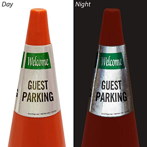 Image of SmartSign 6-Pack inchWelcome - Guest Parking inch Reflective Cone Message Sleeve Collar, 360-Degree Visibility, Non-Adhesive Vinyl Signs for Traffic Safety Cones, 3-Side Print [Cone Not Included]