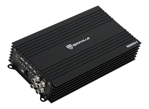 Image of Rockville RD600.1 2400W Peak / 600W RMS Mono 1-Ohm Car Amplifier, Class-D, Metal Bass Remote w /Clip Indicator, Low Pass & Subsonic Filters, Compact & High-Efficiency, Ideal for Subwoofers
