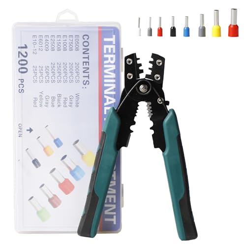 Fuworance 1200 pezzi Kit di assortimenti di connettori a crimpare per fili isolati Strumento di crimpatura capicorda Assortimento Terminale Capocorda a cricchetto da 0,5 a 10 mm² 7-22 AWG Isolamento