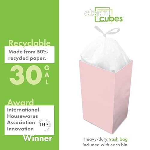 Image of Clean Cubes 30 Gallon Pop-Up Trash Cans 3-Pack, Instant Extra Trash Space | Extra Trash Space Without Mess, No Tape or Assembly Required, Pre-Fitted Liner Inside, Wire-Reinforced Opening, Pink