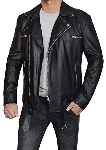 LP-FACON Mens Cosplay Costume Jacket Brando Black Motorcycle Faux Leather Jacket
