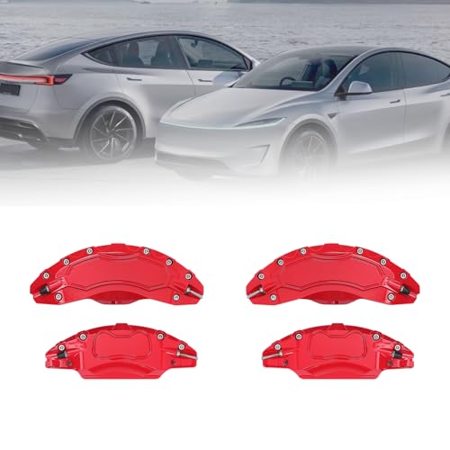Qingchijun Tesla Model Y Juniper Accessories Red Brake Caliper Covers for 2025 2026 Tesla Juniper Model Y 19 20 Inch Wheel Front and Rear Brake Caliper Covers for Model Y Juniper Brake Caliper(4pcs)