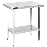 Food Prep Stainless Steel Table - DuraSteel 30 x 36 Inch Commercial Metal Workbench with Adjustable...