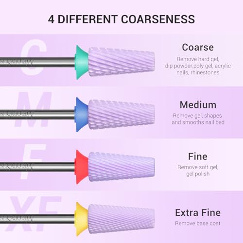 Image of MelodySusie 5 in 1 Nail Drill Bits, 3 /32'' Ceramic Cross Cut Bits, Suitable for Manicure Pedicure Cuticle Gel Polishing, Pink, Series Bit-M, Fine, Purple