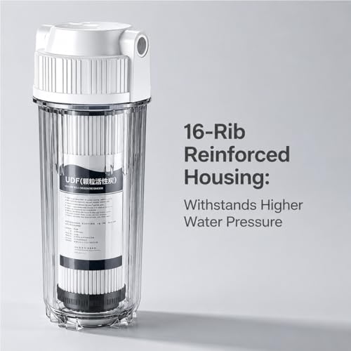 Filtre transparent 10in contre odeurs et impuretés d'eau avec charbon UDF ports 1/2 - 3