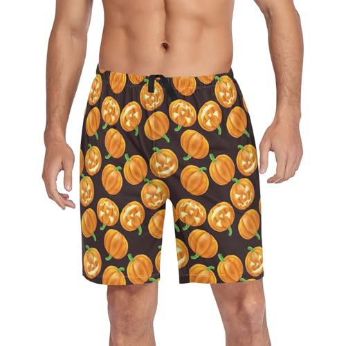Laprad Men's Pajama Shorts Halloween Pumpkin Lantern Lounge Sleep Shorts Soft Pajamas Bottoms with Pockets