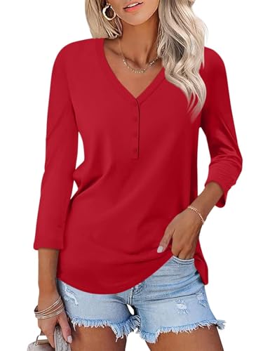 Minetom Women's V Neck 3/4 Sleeve Tops Casual Shirts Basic Summer Tees