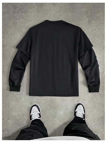 SOLY HUX Men's Letter Graphic Tees Crew Neck Long Sleeve 2 in 1 T Shirt Tops Streetwear2
