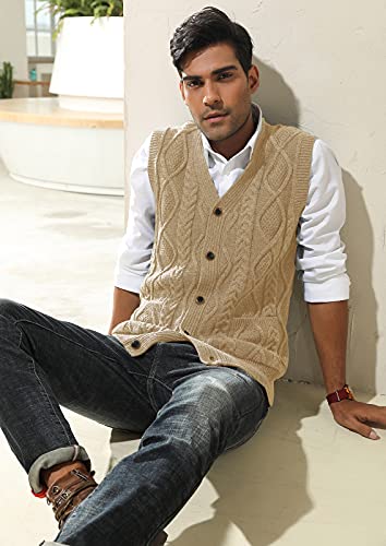 Image of PJ PAUL JONES Mens Cable Knit V Neck Sweater Vest Button Up | Sleeveless, Cardigan Sweater Vests with Pockets, Button Down, Knitted, Patterned, Regular Fit, Vintage, Retro, Dress, Casual