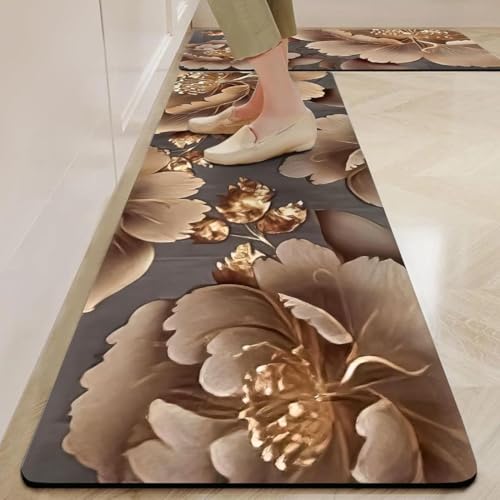 Image of Kitchen Anti Slip Mat for Floor, Waterproof Washable Kitchen Mats, Non Slip Kitchen Floor Mats for Home, Soft Mats for Kitchen, Kitchen Mats for Floor Anti Slip (Floral - Flower)