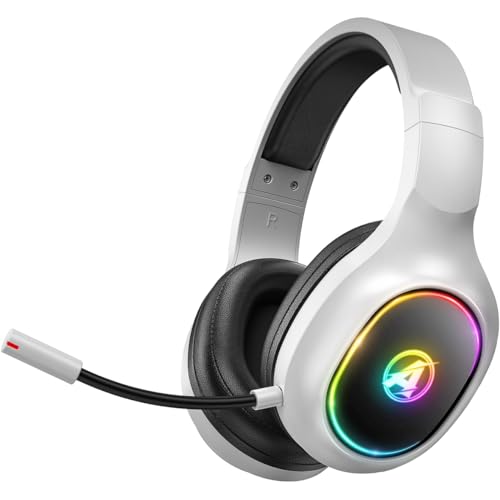 Awinnasey PH1 2.4GHz Wireless Gaming Headset for PS5, PS4, PC, Switch, Bluetooth Headset with 3.5mm Jack, Wireless Gaming Headphones with Microphone, 7.1 Stereo Sound, Low Latency, Snow White, PRO