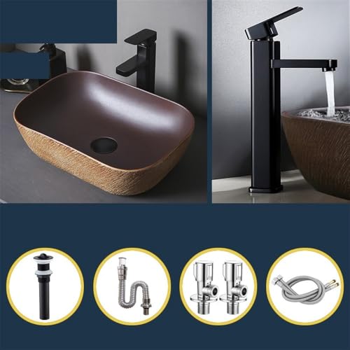 Lavabo sobre encimera de cerámica con cuenca ovalada profunda anti-salpicaduras retro 6
