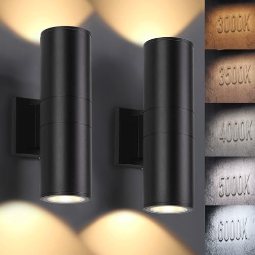 Image of DAKAFUL 5CCT Dimmable Wall Lights Outdoor 2 Packs, 3000K 5000K 6000K Integrated LED Cylinder Up Down Modern Aluminum Light, Waterproof Exterior Light for Porch Patio Door