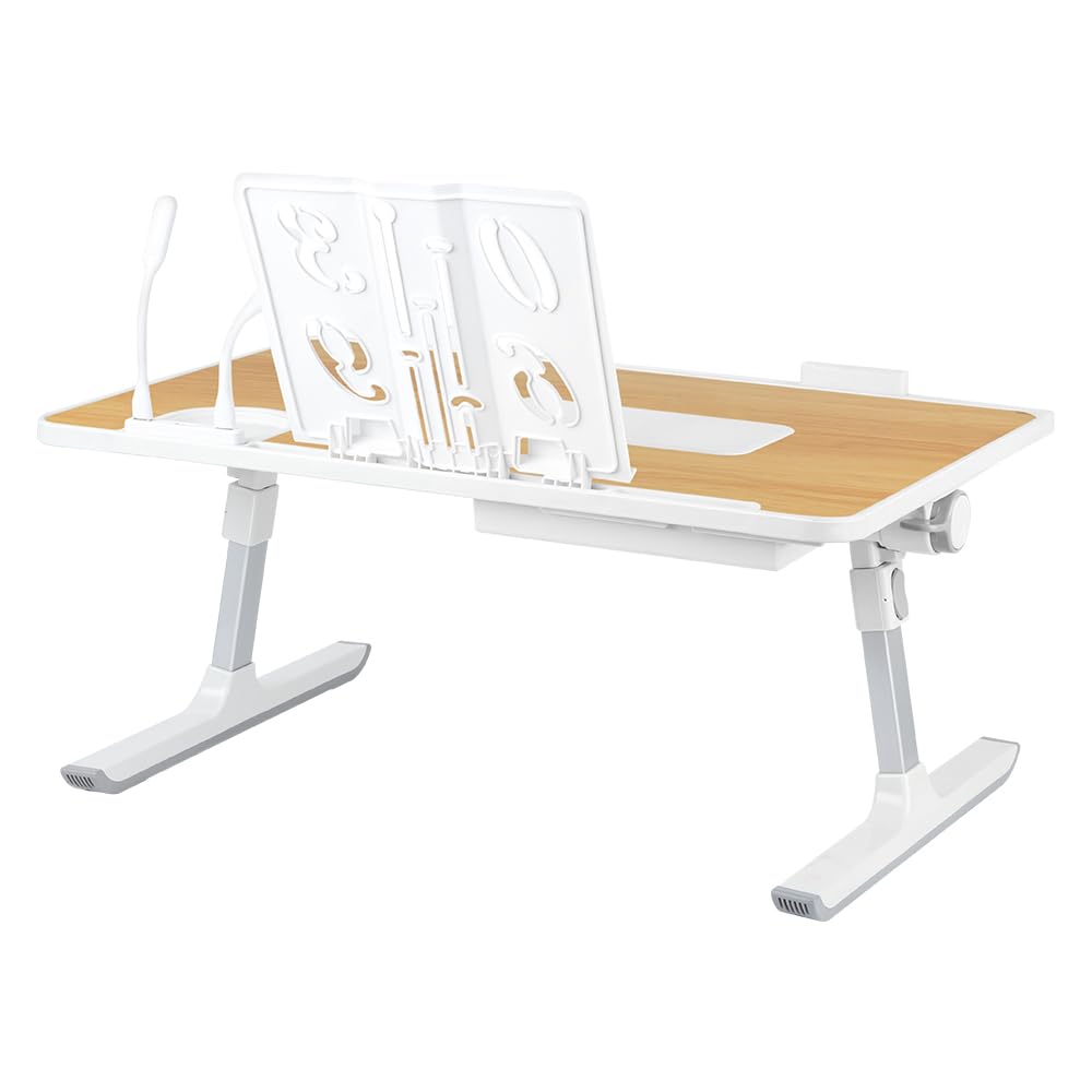 Tavolo da letto per computer portatile, supporto per computer regolabile in altezza e angolo, piano letto con cassetti e porte USB, ventilazione, pieghevole, reclinabile (60 x 40 x 40 cm, porta libro)