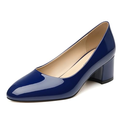Image of SKYSTERRY Women's Low Heel Dress Pumps Shoes 2 Inch | Low Chunky Block Heel Pumps, Closed Round Toe Heels, Patent Leather Office Work Wedding Pumps Shoes