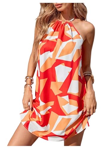 Image of SweatyRocks Women's Tropical Print Halter Dresses Sleeveless Holiday Summer Mini Dress