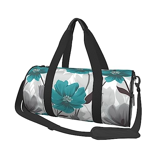 Sac de sport rond grand sac de voyage floral bleu sarcelle gris