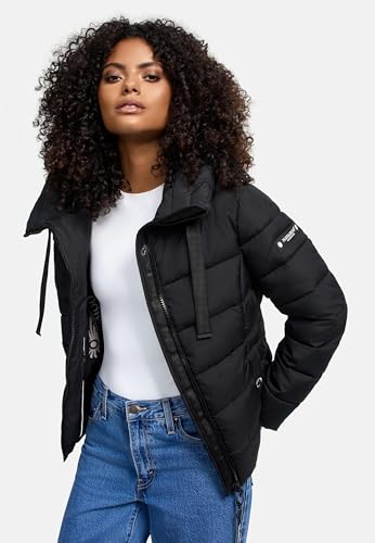 Navahoo Damen Winterjacke warme Steppjacke mit hohem Kragen und verstellbarer Kapuze Amayaa Black Gr. M