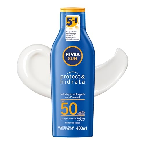 NIVEA SUN Protetor Solar Protect & Hidrata FPS 50 400ml - Com toque seco, rápida absorção e resistente à água, esse protetor solar oferece altíssima proteção ao sol e promove hidratação à pele NIVEA SUN Protetor Solar Protect & Hidrata FPS 50 400ml - Com toque seco, rápida absorção e resistente à água, esse protetor solar oferece altíssima proteção ao sol e promove hidratação à pele