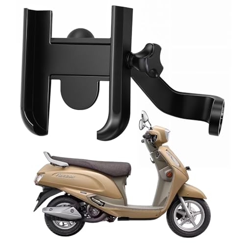 Image of Metal CNC Mobile Holder for Scooter, Scooty & Motorcycle Compatible for Suzuki Access 125, Mirror Mount, 360 Rotation, Strong Anti-Slip Grip, Wide Adjustable Fit for All Smartphones (Black)