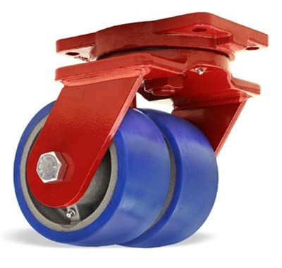 Hamilton Extra Heavy Duty Dual-Wheel Swivel Caster Part# S-EHD2-63SPB 6" x 3" Ergo-Glide Polyurethane (85A) on Cast Iron Wheels with 3/4" Sealed Precision Ball Bearings - 3,200 lbs Capacity - USA Made