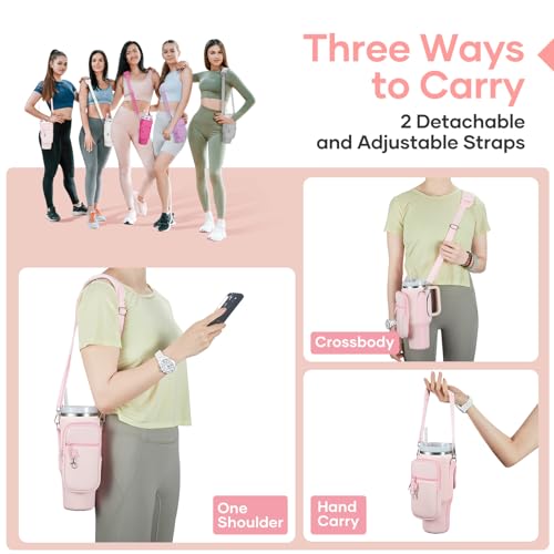 Image of linmaya Water Bottle Carrier Bag with Phone Pocket for Stanley Cup 40 /30oz,Insulated Neoprene Water Bottle Holder Cross-boday Bag with Adjustable Shoulder & Handheld Strap Stanley Cup Accessories