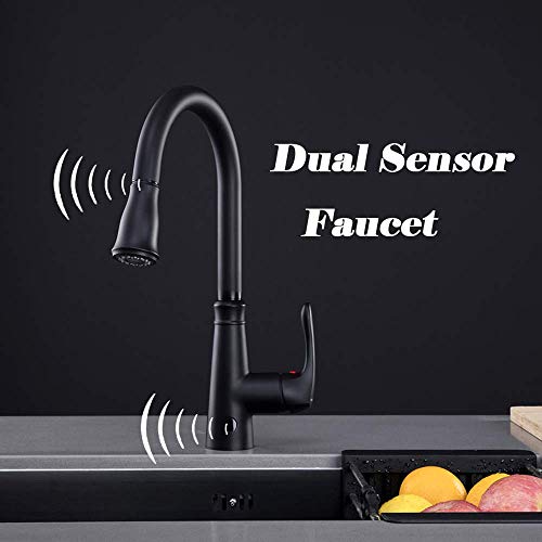 Touchless Kitchen Faucet with PullDown Sprayer,20 Single Kitchen Sink Faucets Black Pull Out Sprayer,High Arc Pulldown Single Handle for Motion Sensor,1handle 3 Hole Deck Mount,Black (Black)