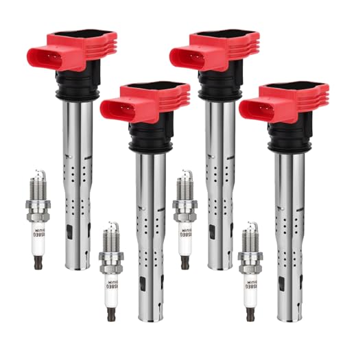 Image of UF529 Ignition Coil & 4644 Double Iridium Spark Plug For VW Tiguan Jetta | Passat Golf GTI Beetle CC Eos, Audi Q5 A3 A4 allroad Quattro A5 TT Replaces# 06E905115 GN10446 C1631