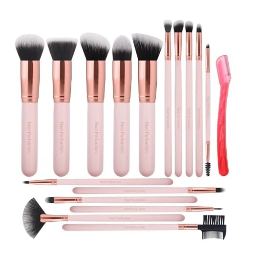 Real Perfection Makeup Brushes 16pcs Makeup Brushes Set with 1 Eyebrow Razor Premium Synthetic Foundation Brushes Blending Face Powder Eye Shadow Concealer Make Up Brushes Tool Kit
