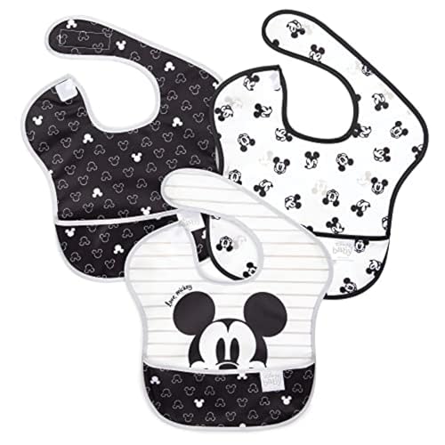 Image of Bumkins Disney Bibs for Girl or Boy, SuperBib Baby and Toddler for 6-24 Months, Essential Must Have for Eating, Feeding, Baby Led Weaning, Mess Saving Waterproof Soft Fabric, 3-pk Mickey Mouse Icon