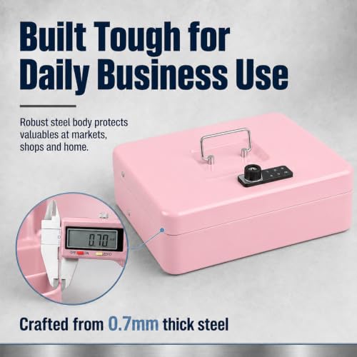 Image of KYODOLED Cash Box with Money Tray and Electronic Lock, 11.8 Inch, Pink