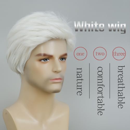 Image of Swiking White Short Wig for Men Soft Layered Natural Synthetic Wig for Male Hair Daily Wear Costume Party Halloween Use
