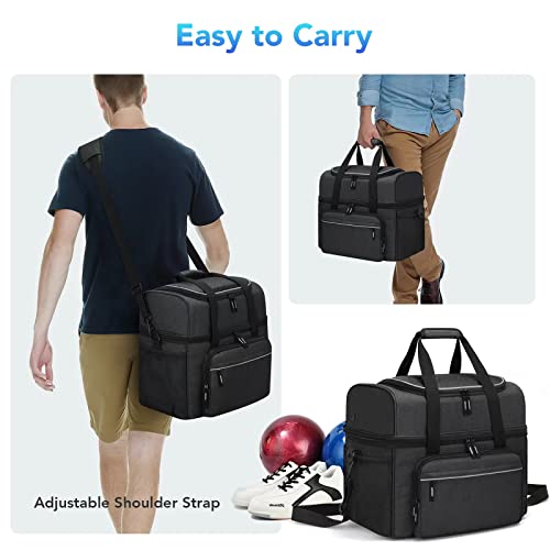 Bowling Ball Bag 2 Ball, Two Ball Bowling Bag with Padded Ball Holder, Double Ball Bowling Tote Bags for Men Women, Heavy Duty Bowling Bags Fits Bowling Shoes Up to Mens Size 16